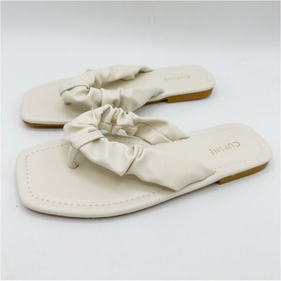 Y2K Cream Ruched Flip Flop Flat Slip-On Sandals New US 8 EUR 38 - Picture 2 of 12